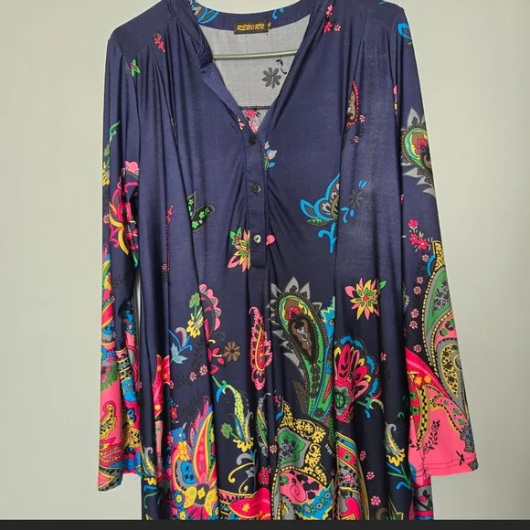 Reborn Navy and Pink Paisley Long Sleeve Dress - Picture 4 of 5